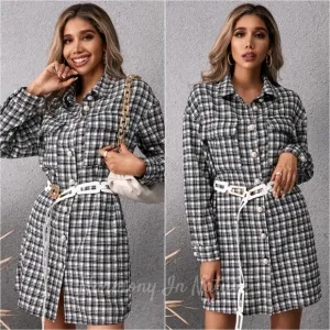 Hailey Plaid &amp; Pockets Mini Dress