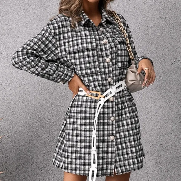 Hailey Plaid &amp; Pockets Mini Dress