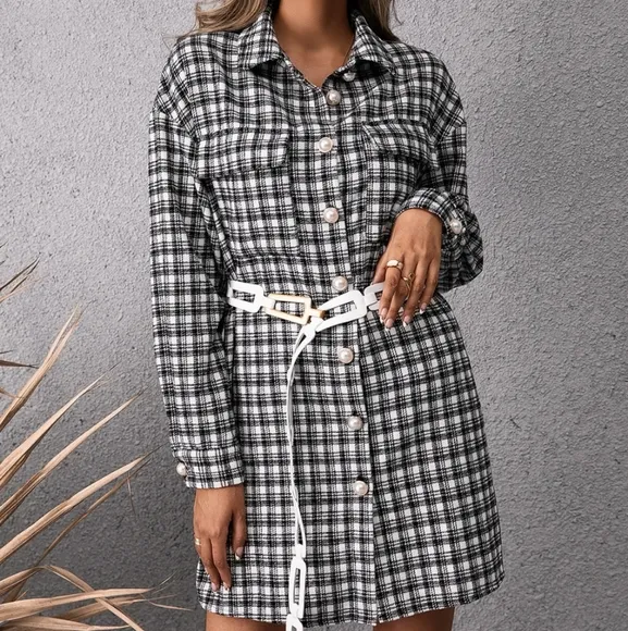 Hailey Plaid &amp; Pockets Mini Dress