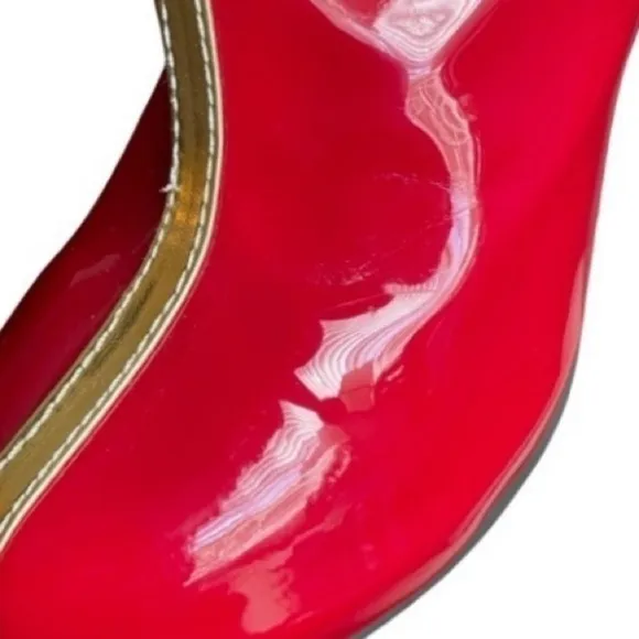 Halloween Costume Platform Boots Red Gold Faux Patent Leather Women’s Size 9.