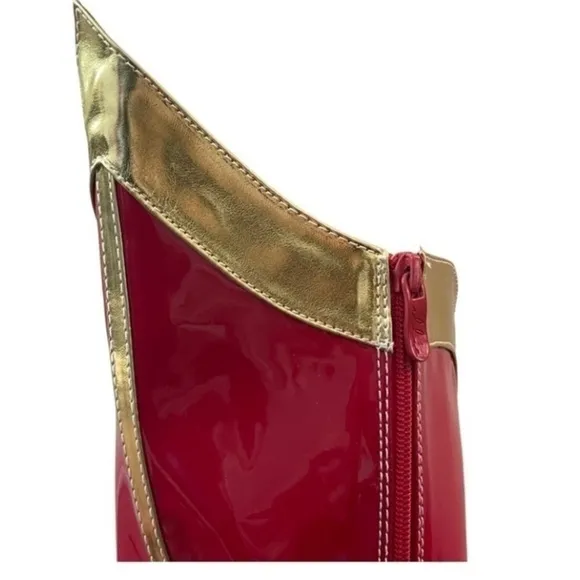 Halloween Costume Platform Boots Red Gold Faux Patent Leather Women’s Size 9.