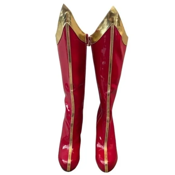 Halloween Costume Platform Boots Red Gold Faux Patent Leather Women’s Size 9.