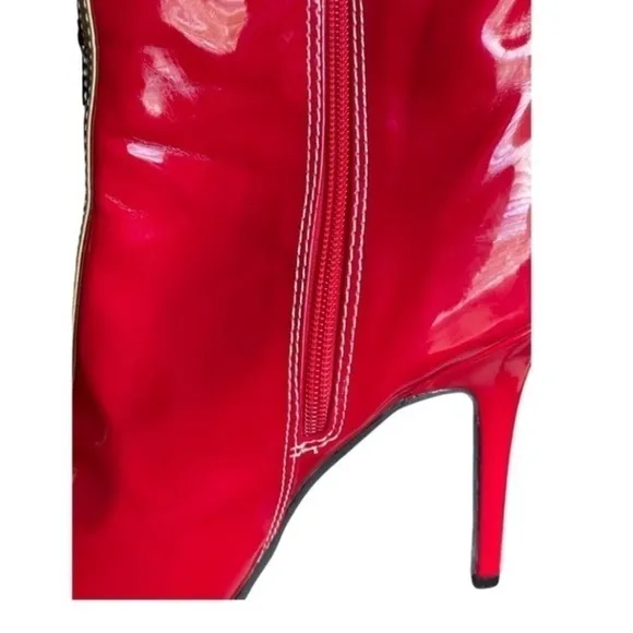 Halloween Costume Platform Boots Red Gold Faux Patent Leather Women’s Size 9.