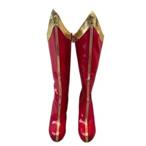 Halloween Costume Platform Boots Red Gold Faux Patent Leather Women’s Size 9.