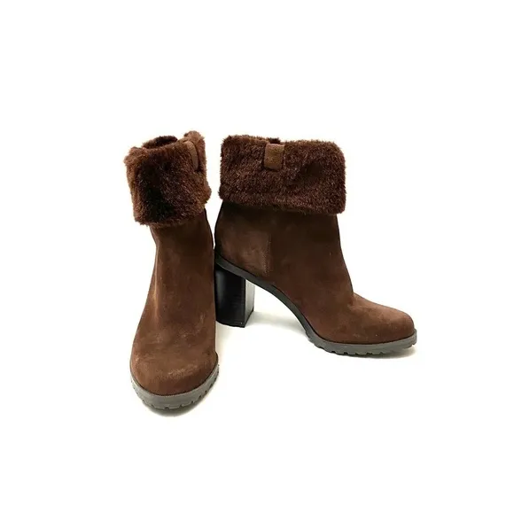 HALSTON | Vintage 1990s brown suede faux fur boots