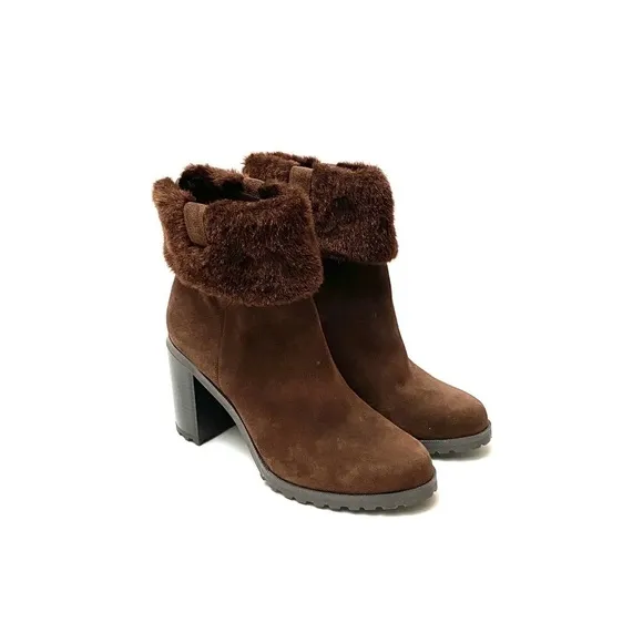 HALSTON | Vintage 1990s brown suede faux fur boots