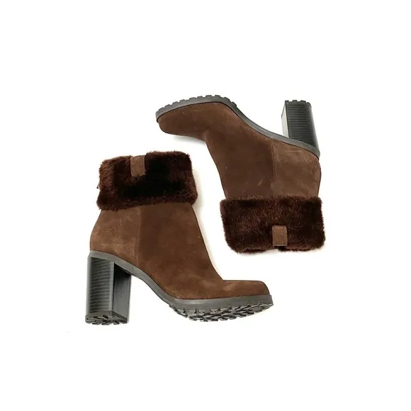 HALSTON | Vintage 1990s brown suede faux fur boots