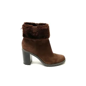 HALSTON | Vintage 1990s brown suede faux fur boots