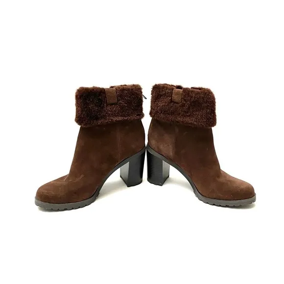 HALSTON | Vintage 1990s brown suede faux fur boots