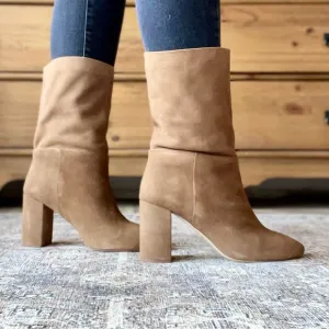 H&amp;M Premium Selection Suede Block Heel Boots in Brown - 8