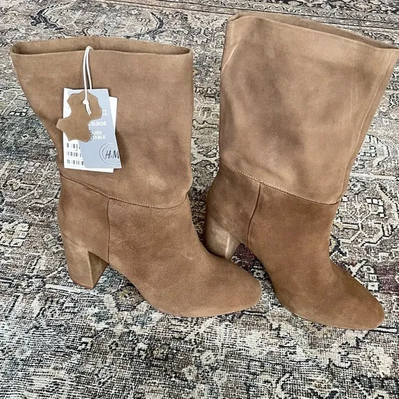 H&amp;M Premium Selection Suede Block Heel Boots in Brown - 8