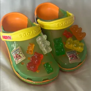 HARIBO Green and Orange Mules with Whimsical Gummy Bear Design