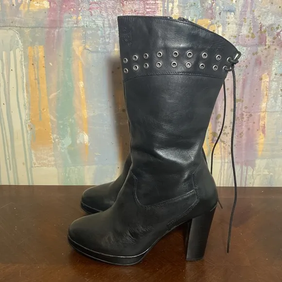 Harley Davidson D85424 AUTUMN Women's Black Leather Biker Boots size 8 EUC