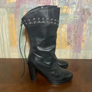 Harley Davidson D85424 AUTUMN Women's Black Leather Biker Boots size 8 EUC