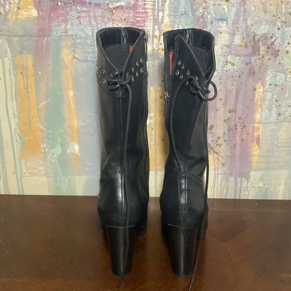 Harley Davidson D85424 AUTUMN Women's Black Leather Biker Boots size 8 EUC