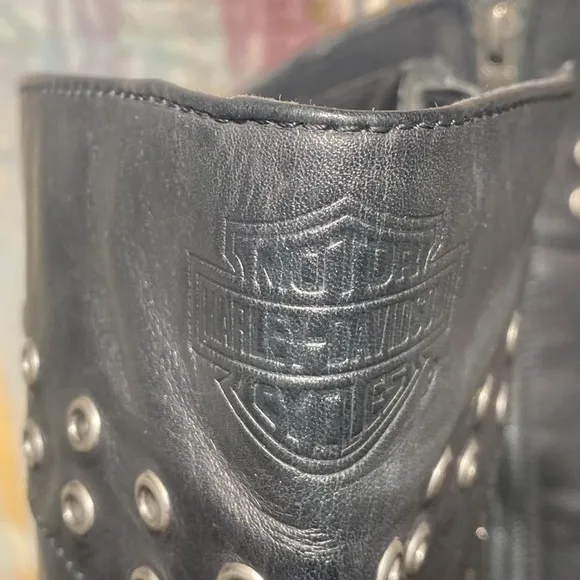 Harley Davidson D85424 AUTUMN Women's Black Leather Biker Boots size 8 EUC