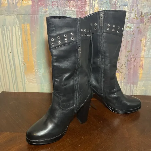Harley Davidson D85424 AUTUMN Women's Black Leather Biker Boots size 8 EUC
