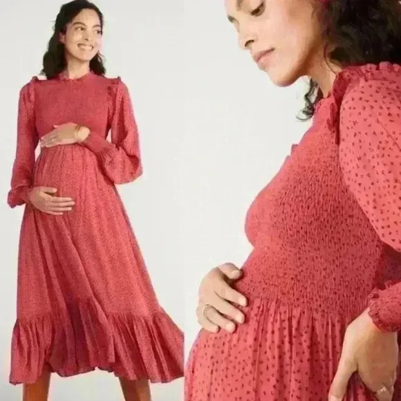 Hatch Collection Lana Midi Raspberry Maternity Dress Multi Floral Size Small