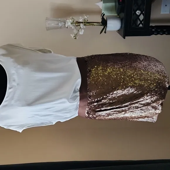 HAUTE HIPPIE Chocolate Colored Sequined Faux Wrap Mini Skirt