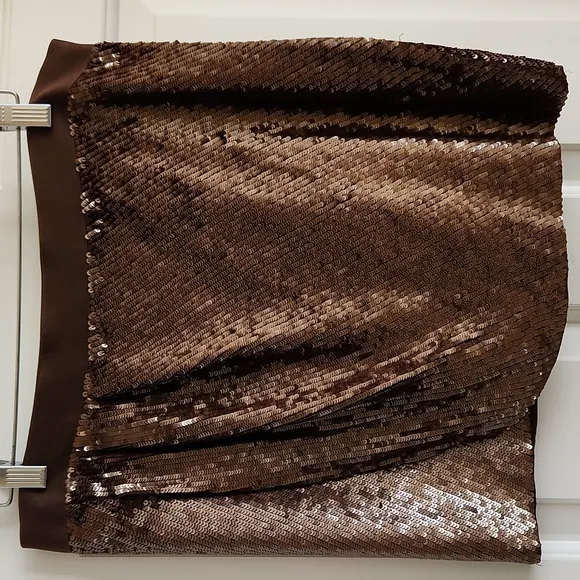 HAUTE HIPPIE Chocolate Colored Sequined Faux Wrap Mini Skirt