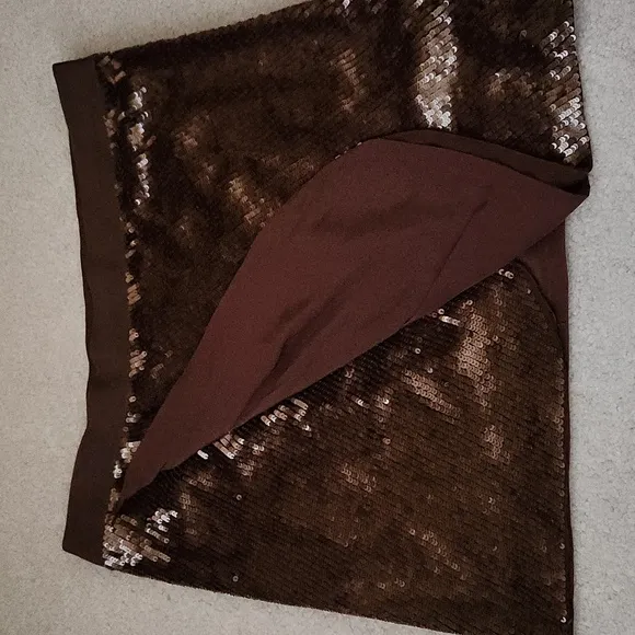 HAUTE HIPPIE Chocolate Colored Sequined Faux Wrap Mini Skirt