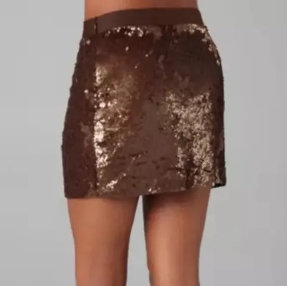 HAUTE HIPPIE Chocolate Colored Sequined Faux Wrap Mini Skirt