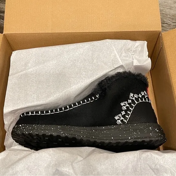 Hey Dude Denny Wool Faux Shearling Boot Black Slip On Comfy Womens Size 6 NWT