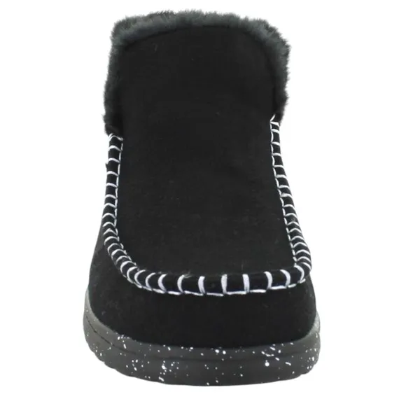 Hey Dude Denny Wool Faux Shearling Boot Black Slip On Comfy Womens Size 6 NWT