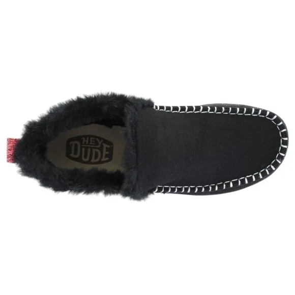 Hey Dude Denny Wool Faux Shearling Boot Black Slip On Comfy Womens Size 6 NWT