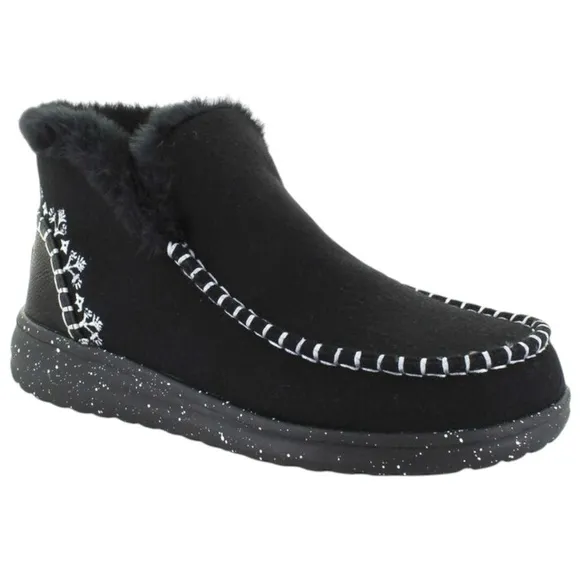 Hey Dude Denny Wool Faux Shearling Boot Black Slip On Comfy Womens Size 6 NWT