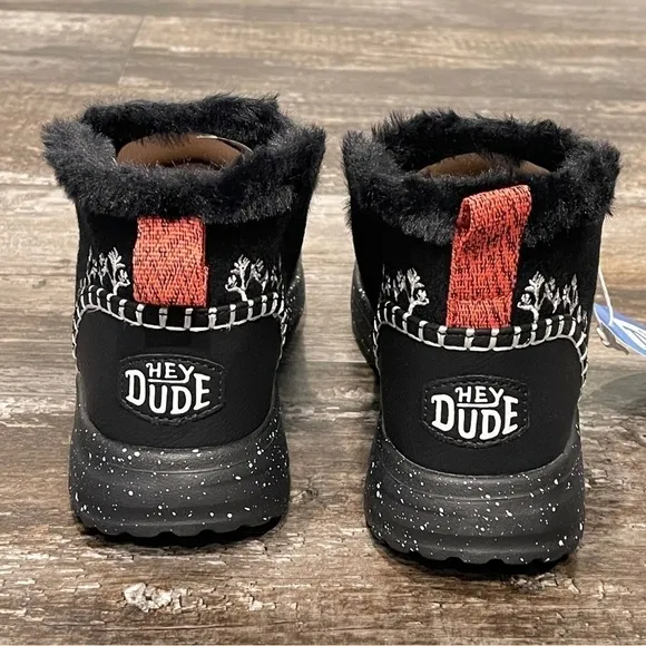 Hey Dude Denny Wool Faux Shearling Boot Black Slip On Comfy Womens Size 6 NWT
