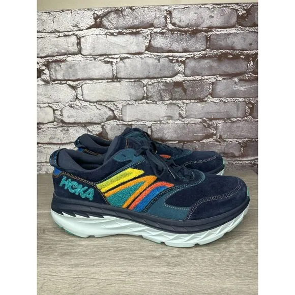 Hoka One One Bondi L Embroidery Outer Space Blue Suede Shoes Men 14M US/49 1/3EU