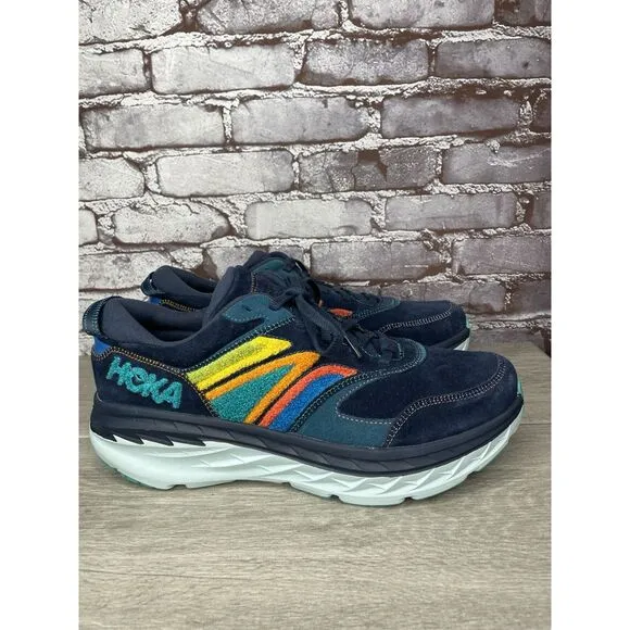 Hoka One One Bondi L Embroidery Outer Space Blue Suede Shoes Men 14M US/49 1/3EU