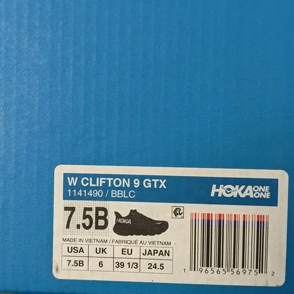 Hoka One One Clifton 9 GTX Running Shoes, Black, Women's 7.5