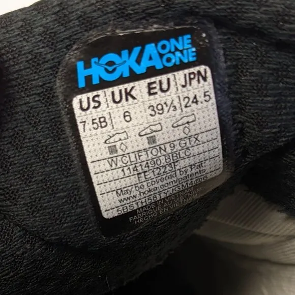 Hoka One One Clifton 9 GTX Running Shoes, Black, Women's 7.5
