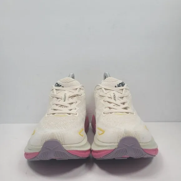 Hoka One One Clifton 9 Women's White/Pink/Yellow Running Shoes US Size 7B