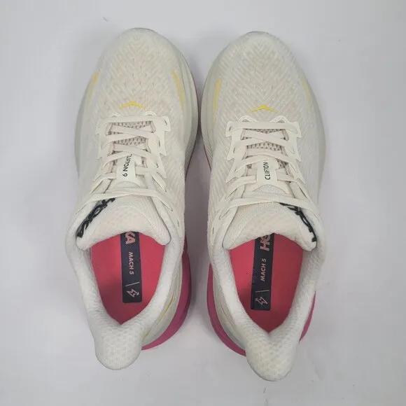 Hoka One One Clifton 9 Women's White/Pink/Yellow Running Shoes US Size 7B