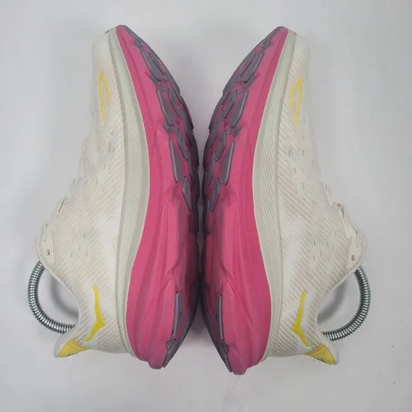 Hoka One One Clifton 9 Women's White/Pink/Yellow Running Shoes US Size 7B
