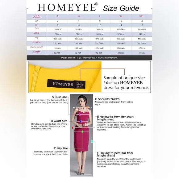 HOMEYEE Women's Elegant Vintage V Neck Knee Length Flare Dress