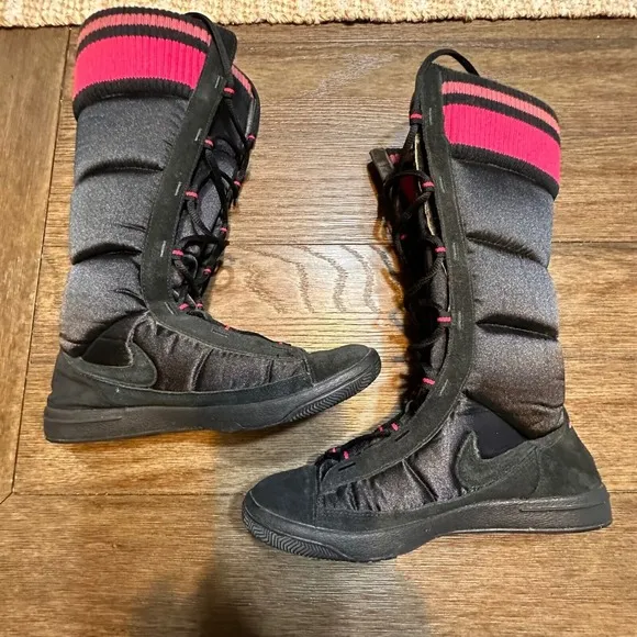 Hot find! 🔥 Rare Y2K Nike Hi Puffer Boots Tall Lace Up Boots Black Pink Women 7