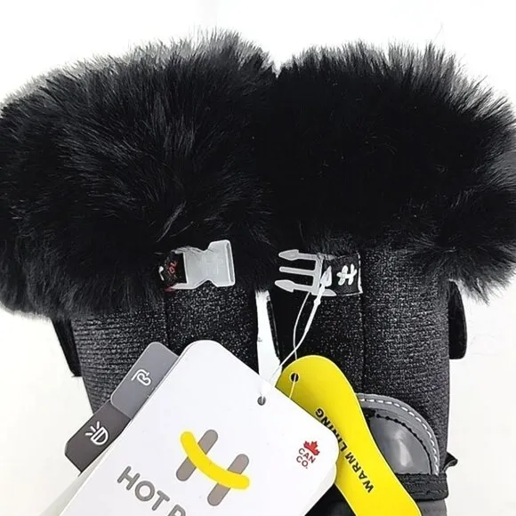 HOT PAWS Youth Girls Black  Faux Fur Sparkles Winter Waterproof Boots -30°C Sz 6