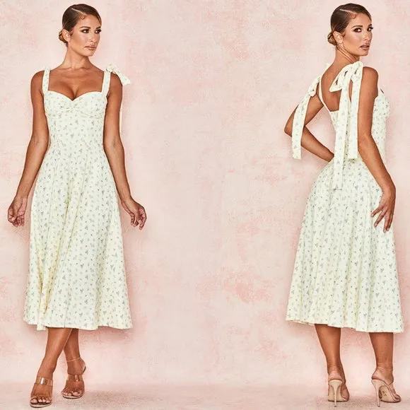 House of CB 'Alicia' Lemon Floral Print Midi Sundress NWOT