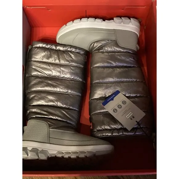 Hunter Original Metallic Dark Silver Insulated Tall Snow Boots Women 5 US New
