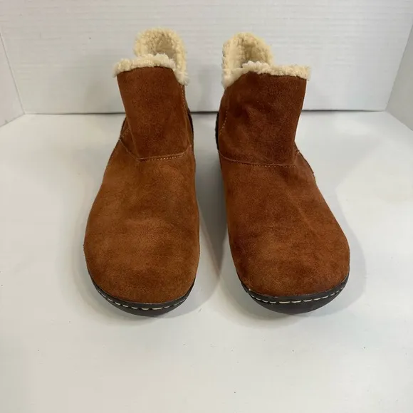 Hush Puppies Brown Lined Faux Fur Ankle Bootie Boots W/side Zip Up Hippie 10M