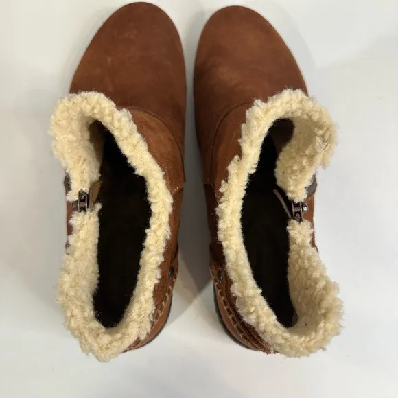 Hush Puppies Brown Lined Faux Fur Ankle Bootie Boots W/side Zip Up Hippie 10M