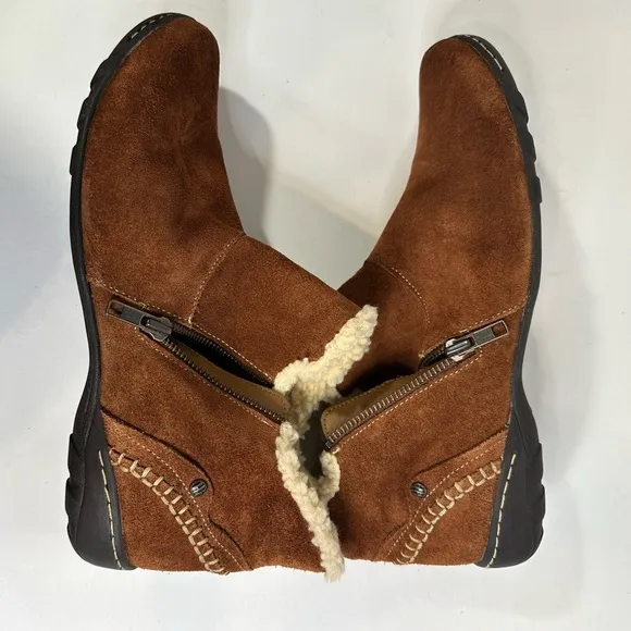 Hush Puppies Brown Lined Faux Fur Ankle Bootie Boots W/side Zip Up Hippie 10M