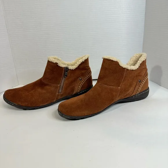 Hush Puppies Brown Lined Faux Fur Ankle Bootie Boots W/side Zip Up Hippie 10M