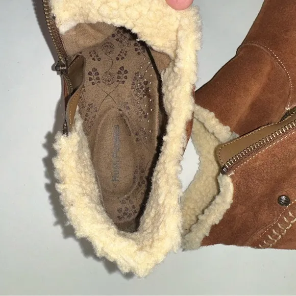 Hush Puppies Brown Lined Faux Fur Ankle Bootie Boots W/side Zip Up Hippie 10M