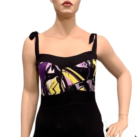 Igigi Maxi Sun Dress Plus Size 14/16 Yellow Purple Black Bra Friendly Straps NWT