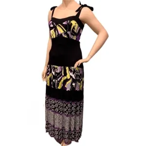 Igigi Maxi Sun Dress Plus Size 14/16 Yellow Purple Black Bra Friendly Straps NWT